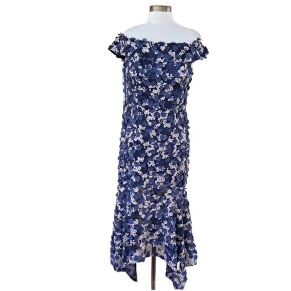 Xscape NWT Off-the-Shoulder Short Sleeve Embroidered Floral, 14W - Picture 11 of 11